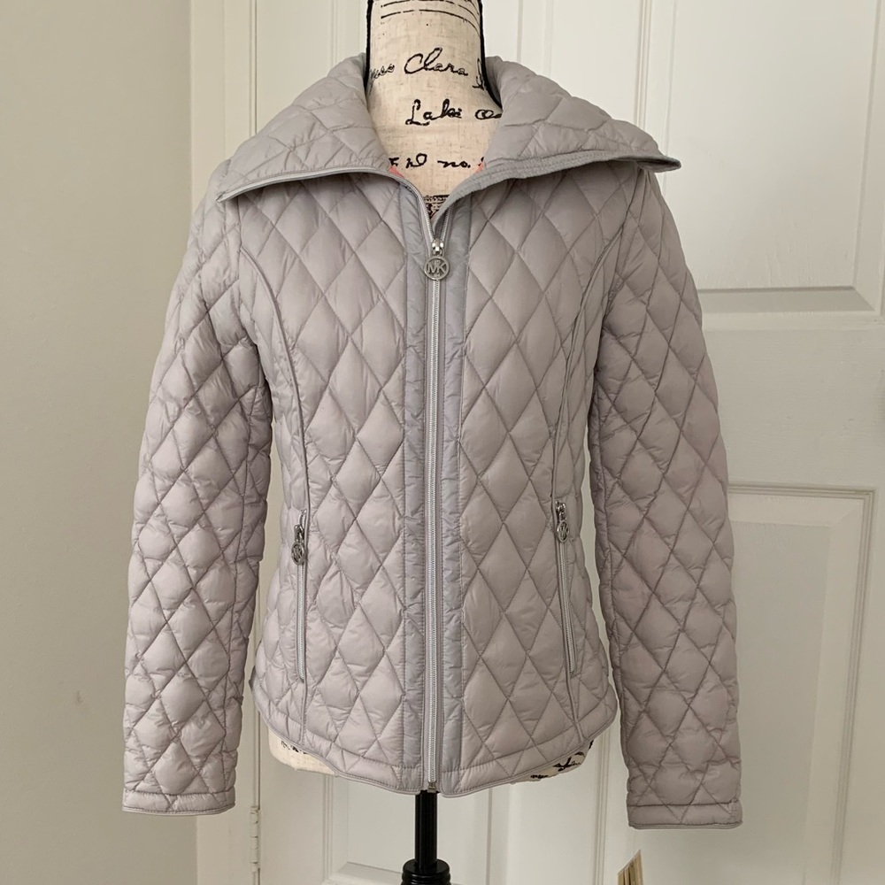 🆕 Michael Kors gray down puffer quilt jacket coat - Picture 1 of 5